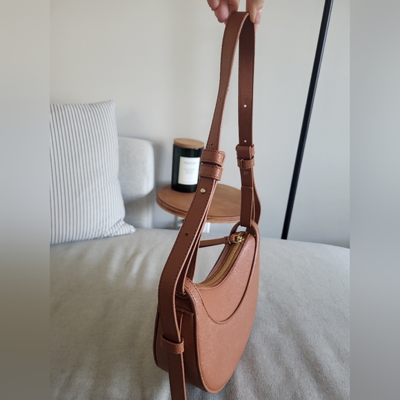 Crescent Moon Shoulder Bag Polyurethane Tan Brown - Picture 3 of 5